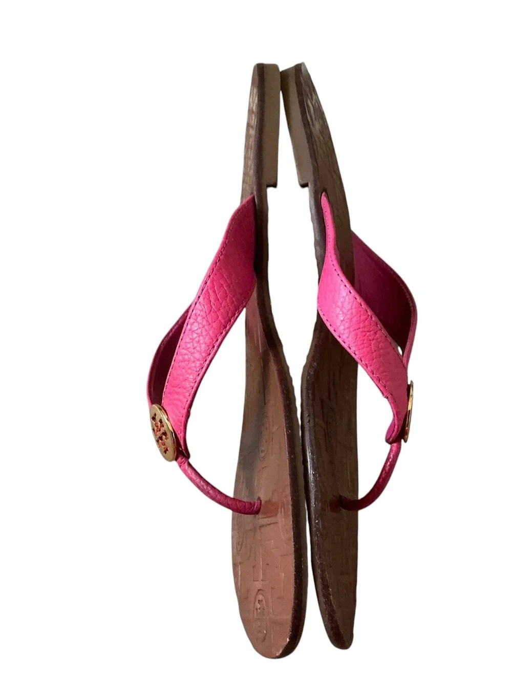 Tory Burch Thora leather thong sandals t-strap size 8 hibiscus